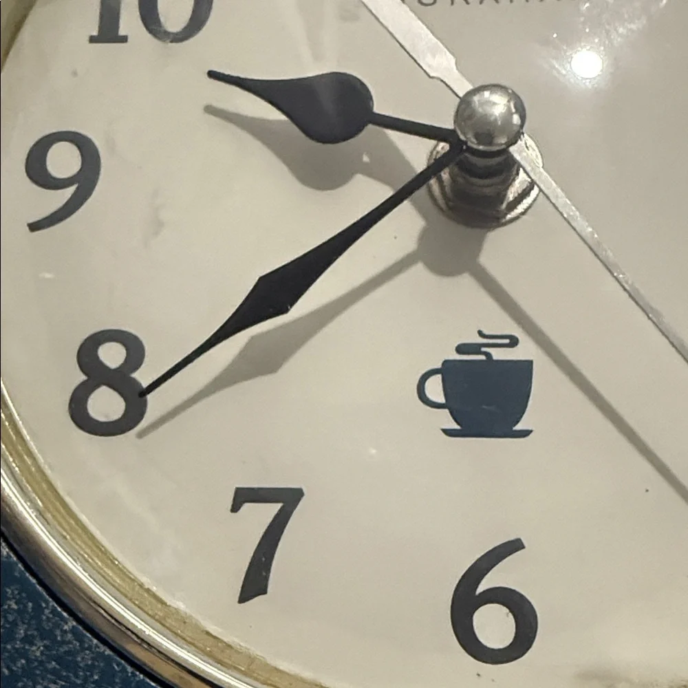 Ingraham Blue and Yellow Coffee Cup Wall Clock